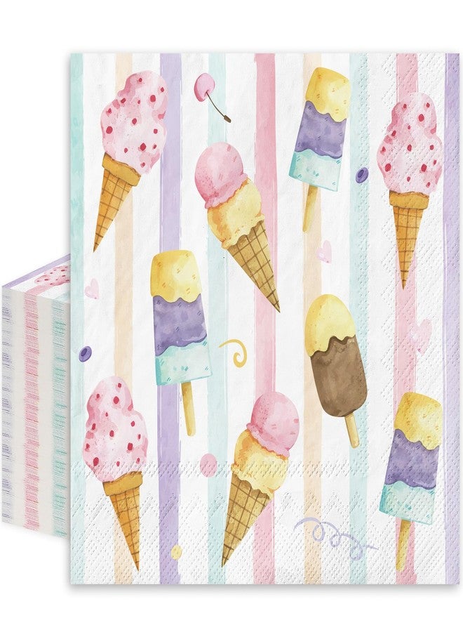 JarThenaAMCS 80Pcs Ice Cream Paper Napkins Watercolor Beverage Popsicle Disposable Napkins Luncheon Dinner Dessert Napkins for Summer Ice Cream Theme Birthday or Baby Shower Party Supplies - Image 1